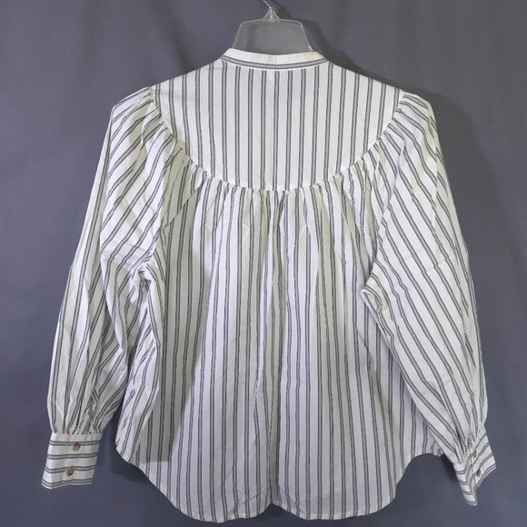 Old Navy Stripes Button Down Blouse  Light‎ Puff Sleeve Light Academia Size L - Picture 6 of 8